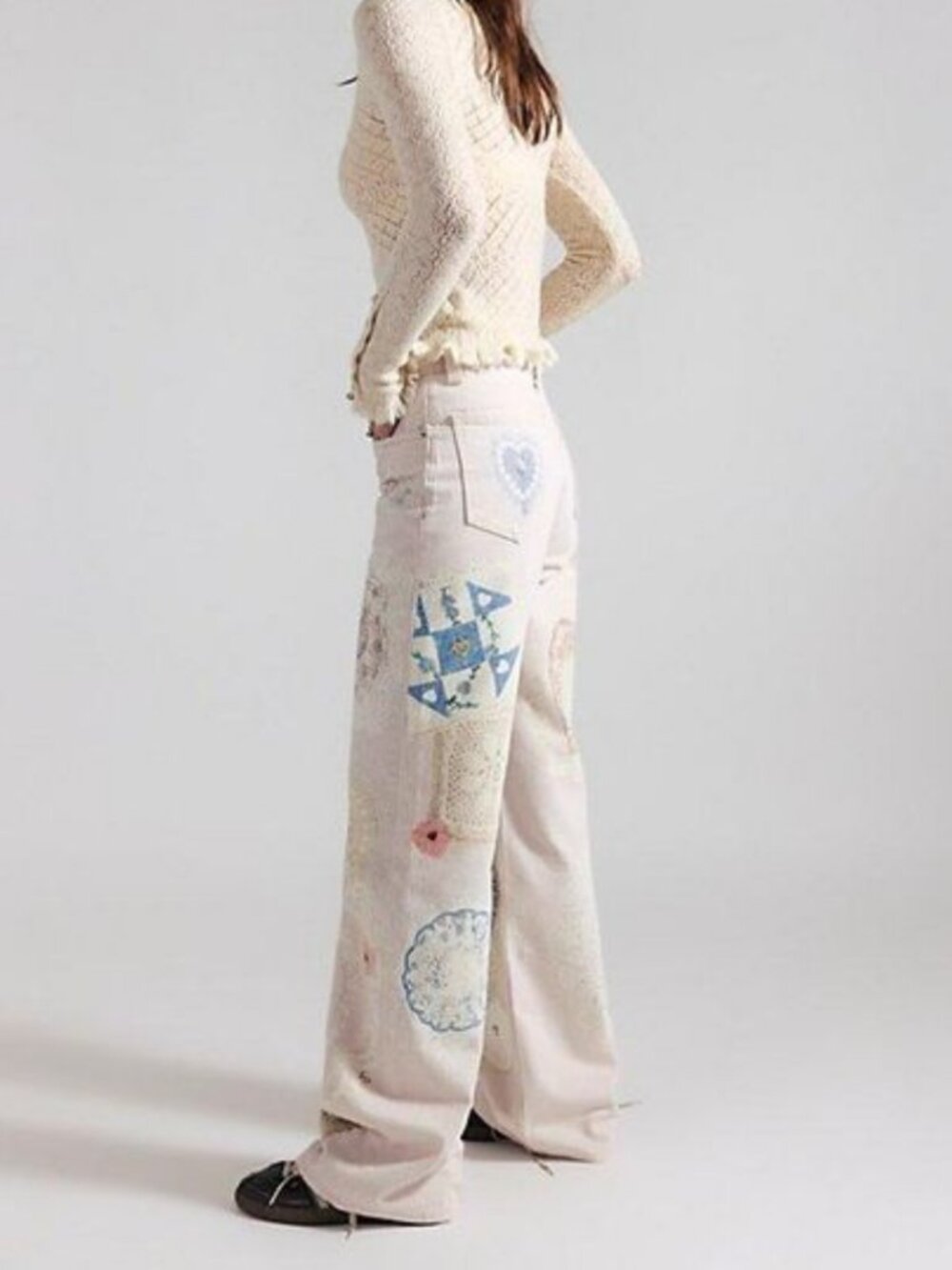 NWT Free People Tinsley Printed Jeans in Heirloom Ivory - Picture 4 of 7